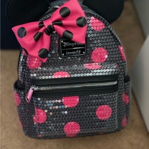 Loungefly Black and Pink Sequin Polka Dot Backpack